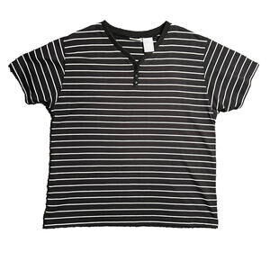 Basic Editions Women's Striped B&W‎ Button Collar Tee